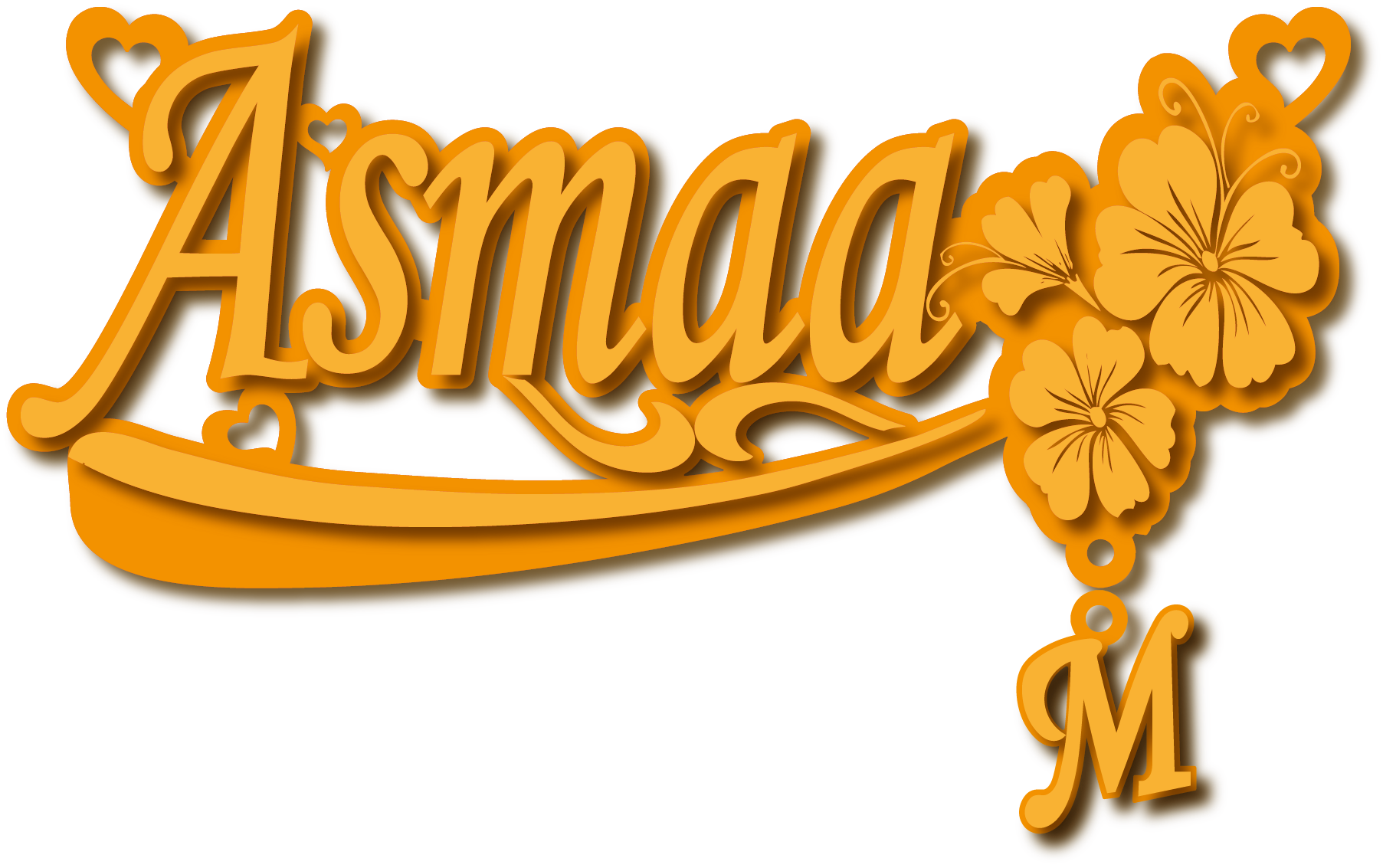 Asmaa مع حرف M · تصميم خط عربي ومجوهرات ليزر · مسار مغلق للفايبر ليزر · Gold Name - اسمك ذهب