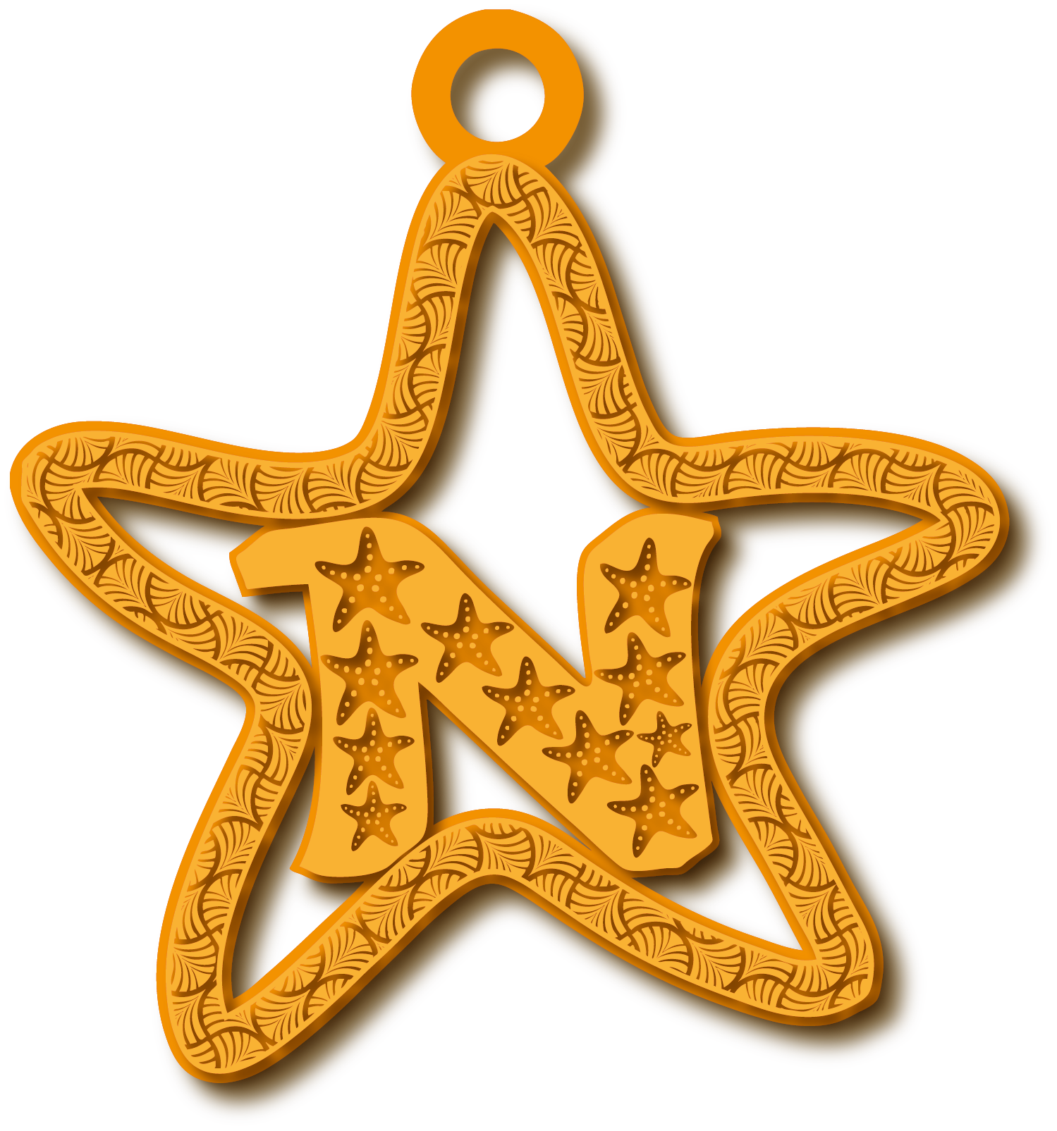 N · Arabic Calligraphy Laser Jewelry CAD · Closed Vector Path for Fiber Laser · Gold Name