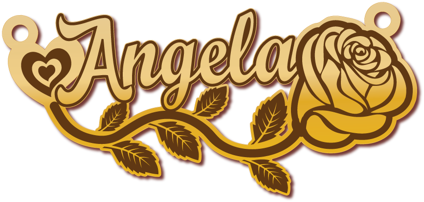 Angela في غصن ورده · تصميم خط عربي ومجوهرات ليزر · مسار مغلق للفايبر ليزر · Gold Name - اسمك ذهب