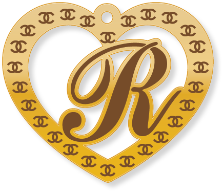 حرف R بقلب مزخرف بشانيل · تصميم خط عربي ومجوهرات ليزر · مسار مغلق للفايبر ليزر · Gold Name - اسمك ذهب