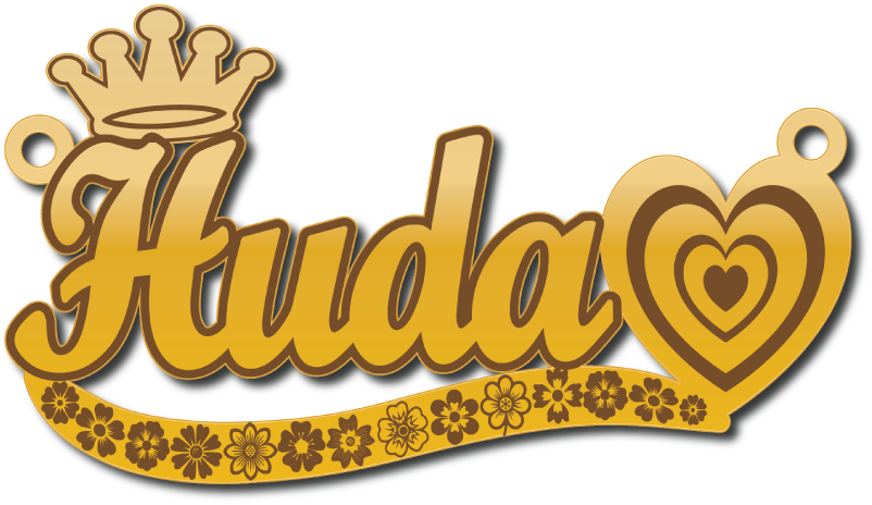 Huda · تصميم خط عربي ومجوهرات ليزر · مسار مغلق للفايبر ليزر · Gold Name - اسمك ذهب
