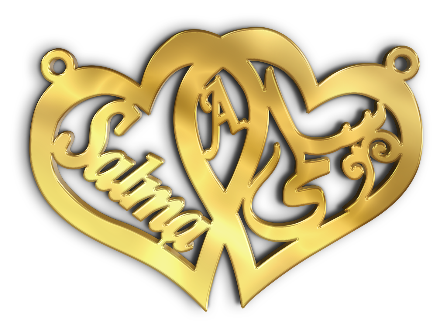 سلمى Salmaفي قلبين مع حرف A · تصميم خط عربي ومجوهرات ليزر · مسار مغلق للفايبر ليزر · Gold Name - اسمك ذهب