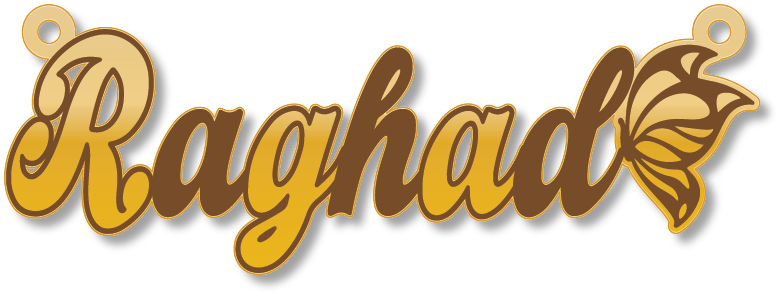 Raghad · تصميم خط عربي ومجوهرات ليزر · مسار مغلق للفايبر ليزر · Gold Name - اسمك ذهب