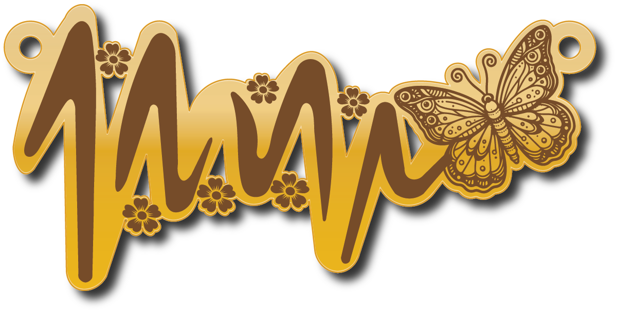 نبض قلب مع فراشة · تصميم خط عربي ومجوهرات ليزر · مسار مغلق للفايبر ليزر · Gold Name - اسمك ذهب