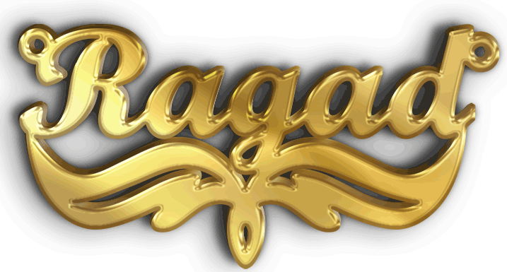 قلادة- سلسال رغد بالانجليزي-Ragad · تصميم خط عربي ومجوهرات ليزر · مسار مغلق للفايبر ليزر · Gold Name - اسمك ذهب