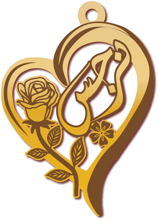 نرجس في قلب مع ورده جانبيه · تصميم خط عربي ومجوهرات ليزر · مسار مغلق للفايبر ليزر · Gold Name - اسمك ذهب