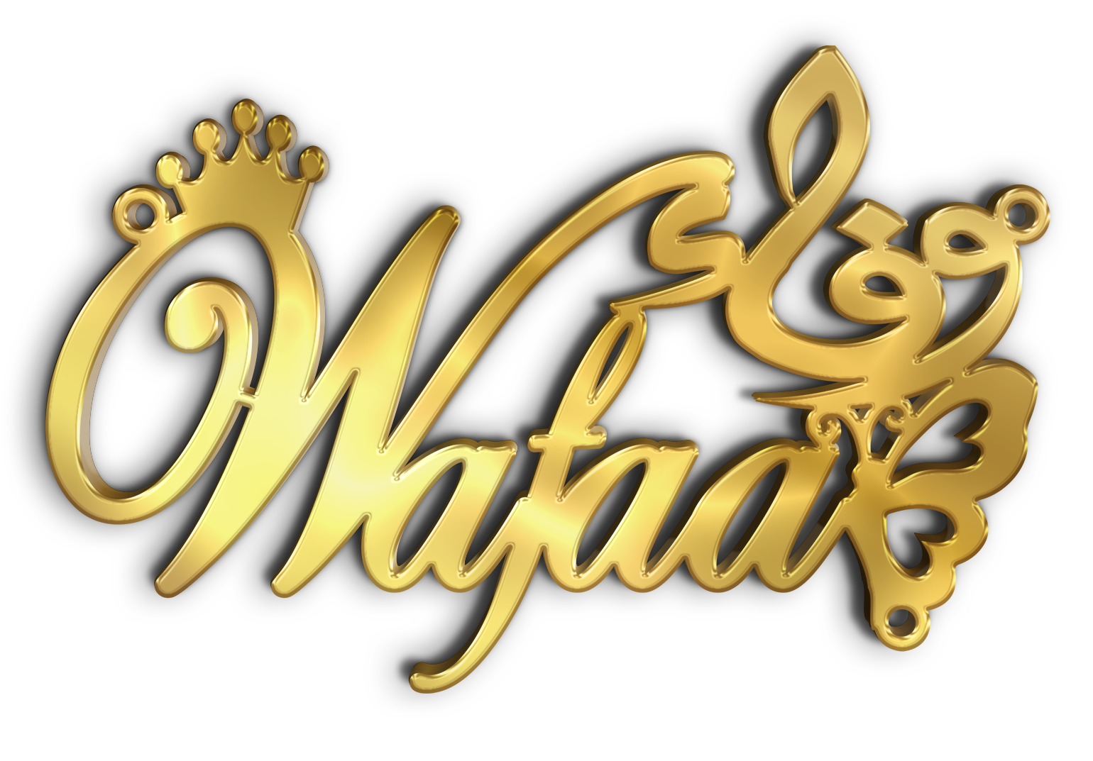wafaa وفاء مع تاج وفراشه جانبيه · تصميم خط عربي ومجوهرات ليزر · مسار مغلق للفايبر ليزر · Gold Name - اسمك ذهب