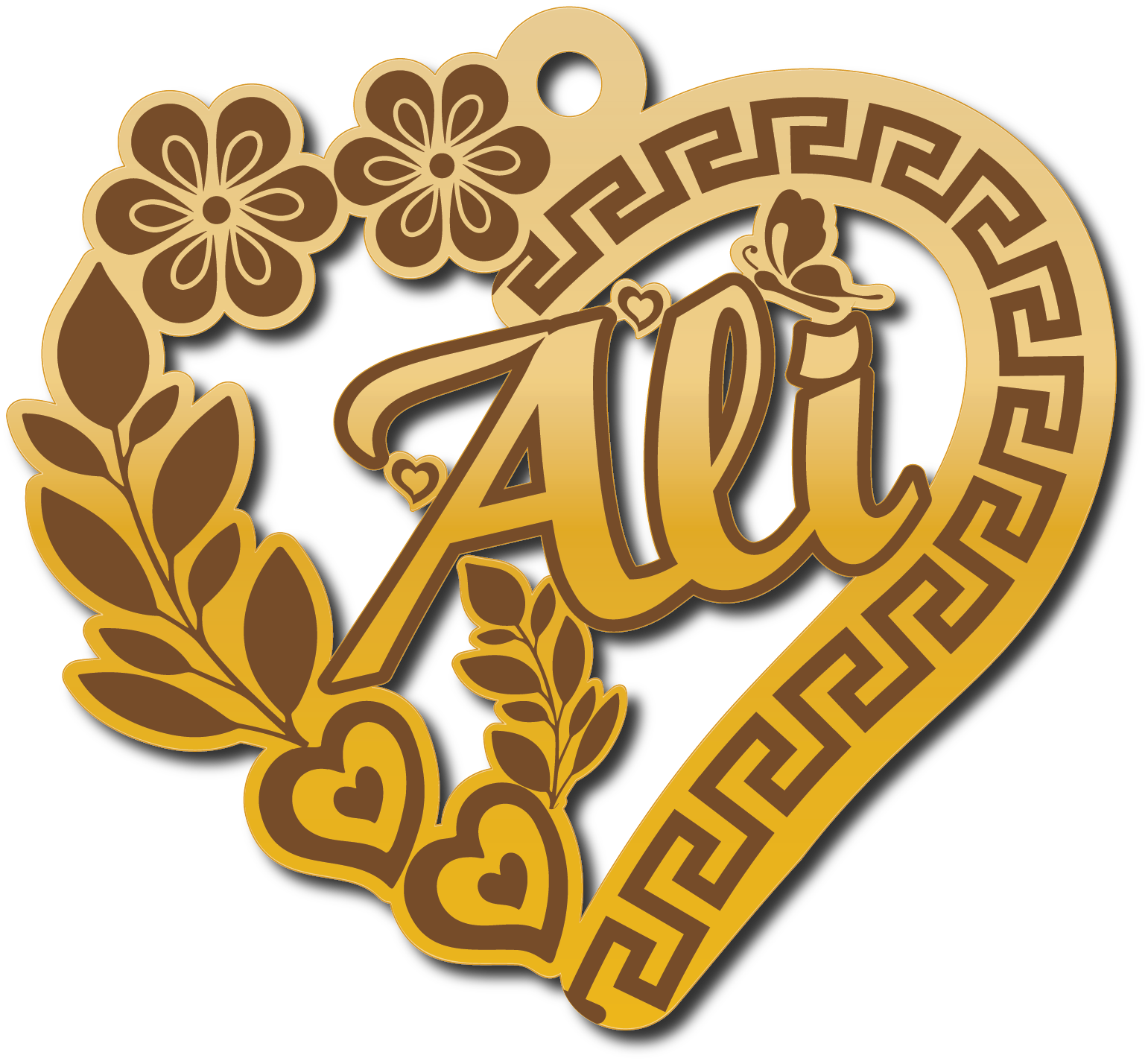 Ali · تصميم خط عربي ومجوهرات ليزر · مسار مغلق للفايبر ليزر · Gold Name - اسمك ذهب
