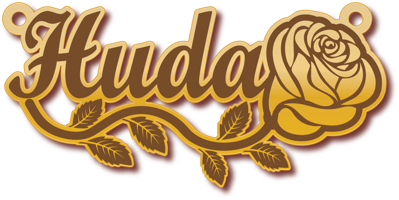 Huda · تصميم خط عربي ومجوهرات ليزر · مسار مغلق للفايبر ليزر · Gold Name - اسمك ذهب