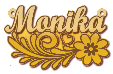 Monika · تصميم خط عربي ومجوهرات ليزر · مسار مغلق للفايبر ليزر · Gold Name - اسمك ذهب
