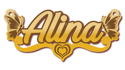 Alina · تصميم خط عربي ومجوهرات ليزر · مسار مغلق للفايبر ليزر · Gold Name - اسمك ذهب