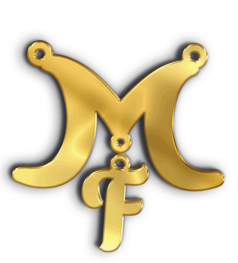 M F · Arabic Calligraphy Laser Jewelry CAD · Closed Vector Path for Fiber Laser · Gold Name