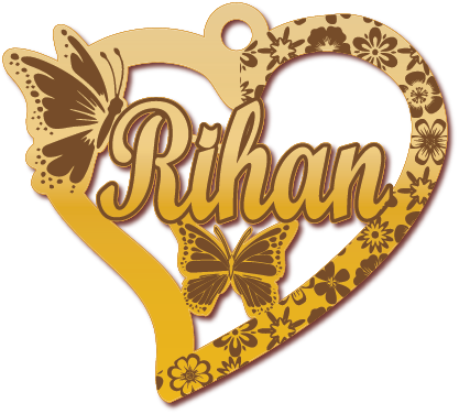Rihan · تصميم خط عربي ومجوهرات ليزر · مسار مغلق للفايبر ليزر · Gold Name - اسمك ذهب