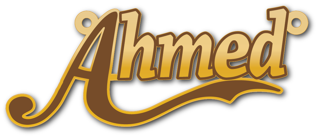 Ahmed · تصميم خط عربي ومجوهرات ليزر · مسار مغلق للفايبر ليزر · Gold Name - اسمك ذهب