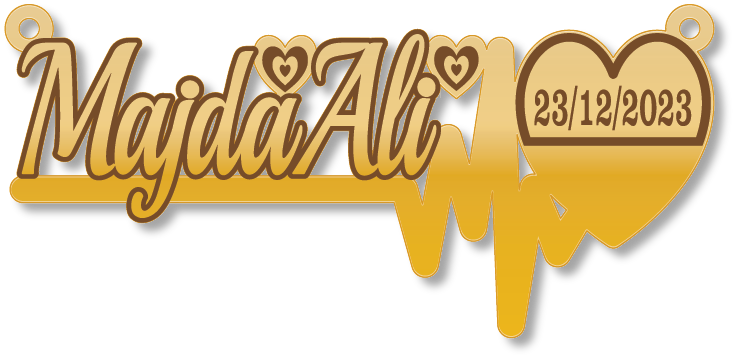 Majda Ali · تصميم خط عربي ومجوهرات ليزر · مسار مغلق للفايبر ليزر · Gold Name - اسمك ذهب
