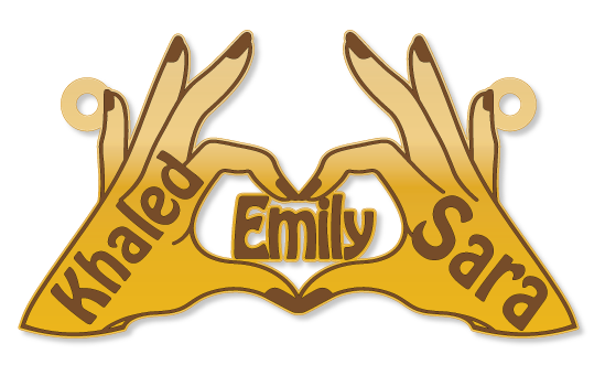 Khaied Emily Sara · تصميم خط عربي ومجوهرات ليزر · مسار مغلق للفايبر ليزر · Gold Name - اسمك ذهب