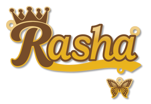Rasha · تصميم خط عربي ومجوهرات ليزر · مسار مغلق للفايبر ليزر · Gold Name - اسمك ذهب