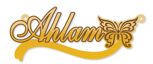 Ahlam · تصميم خط عربي ومجوهرات ليزر · مسار مغلق للفايبر ليزر · Gold Name - اسمك ذهب