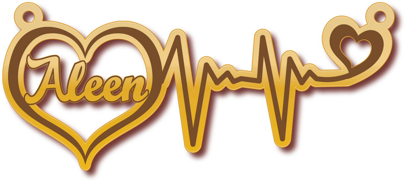 Aleenفي قلب مع نبض قلب · تصميم خط عربي ومجوهرات ليزر · مسار مغلق للفايبر ليزر · Gold Name - اسمك ذهب
