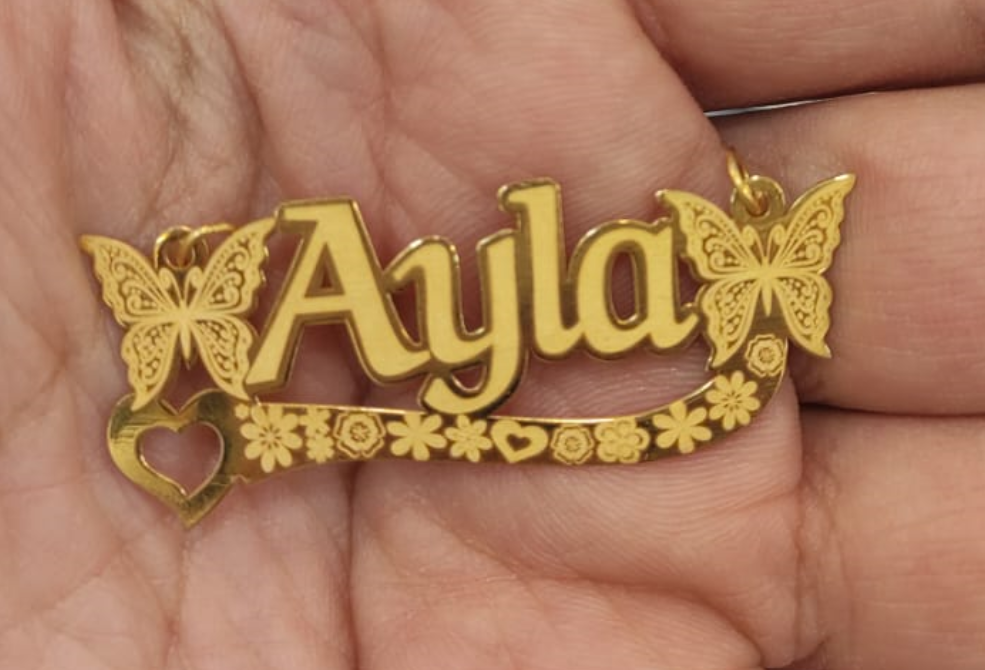 Ayla · تصميم خط عربي ومجوهرات ليزر · مسار مغلق للفايبر ليزر · Gold Name - اسمك ذهب