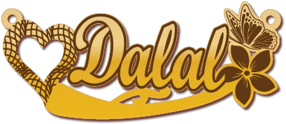 Dalal مع سحبه ورده وقلب وفراشه جانبيه · تصميم خط عربي ومجوهرات ليزر · مسار مغلق للفايبر ليزر · Gold Name - اسمك ذهب