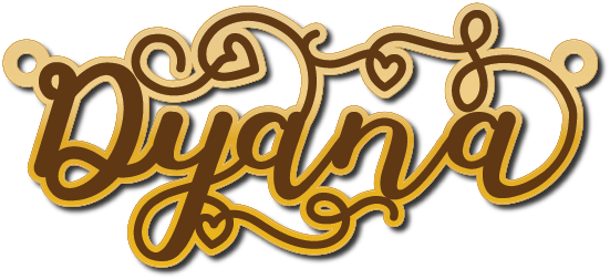 Dyanaمع زخرفه قلوب · تصميم خط عربي ومجوهرات ليزر · مسار مغلق للفايبر ليزر · Gold Name - اسمك ذهب