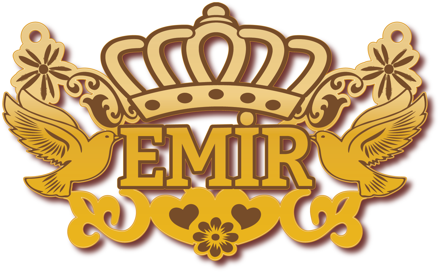 ، طيرين تاج ورد EMiR · تصميم خط عربي ومجوهرات ليزر · مسار مغلق للفايبر ليزر · Gold Name - اسمك ذهب