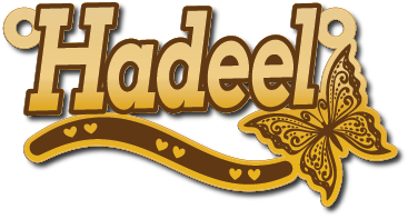 Hadeel مع سحبه قلوب وفراشه · تصميم خط عربي ومجوهرات ليزر · مسار مغلق للفايبر ليزر · Gold Name - اسمك ذهب