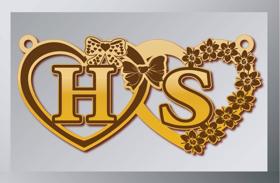 حروف H S · تصميم خط عربي ومجوهرات ليزر · مسار مغلق للفايبر ليزر · Gold Name - اسمك ذهب