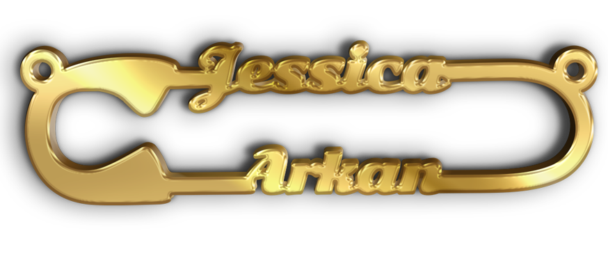 Jessica Arkan قلاد بشكل دبوس مشبك باسم · تصميم خط عربي ومجوهرات ليزر · مسار مغلق للفايبر ليزر · Gold Name - اسمك ذهب