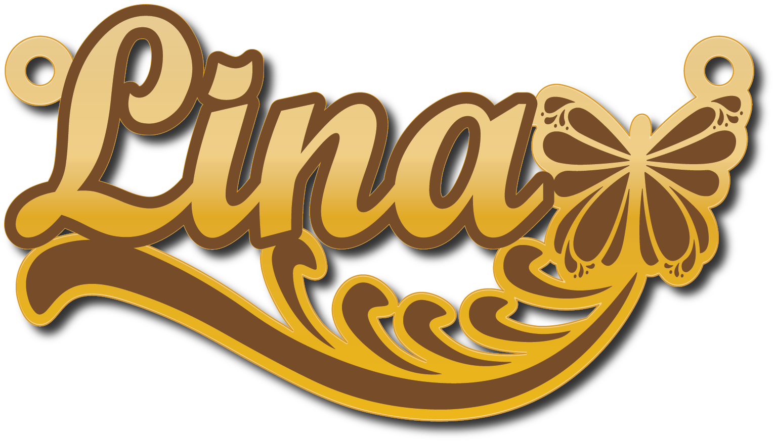 Lina · تصميم خط عربي ومجوهرات ليزر · مسار مغلق للفايبر ليزر · Gold Name - اسمك ذهب
