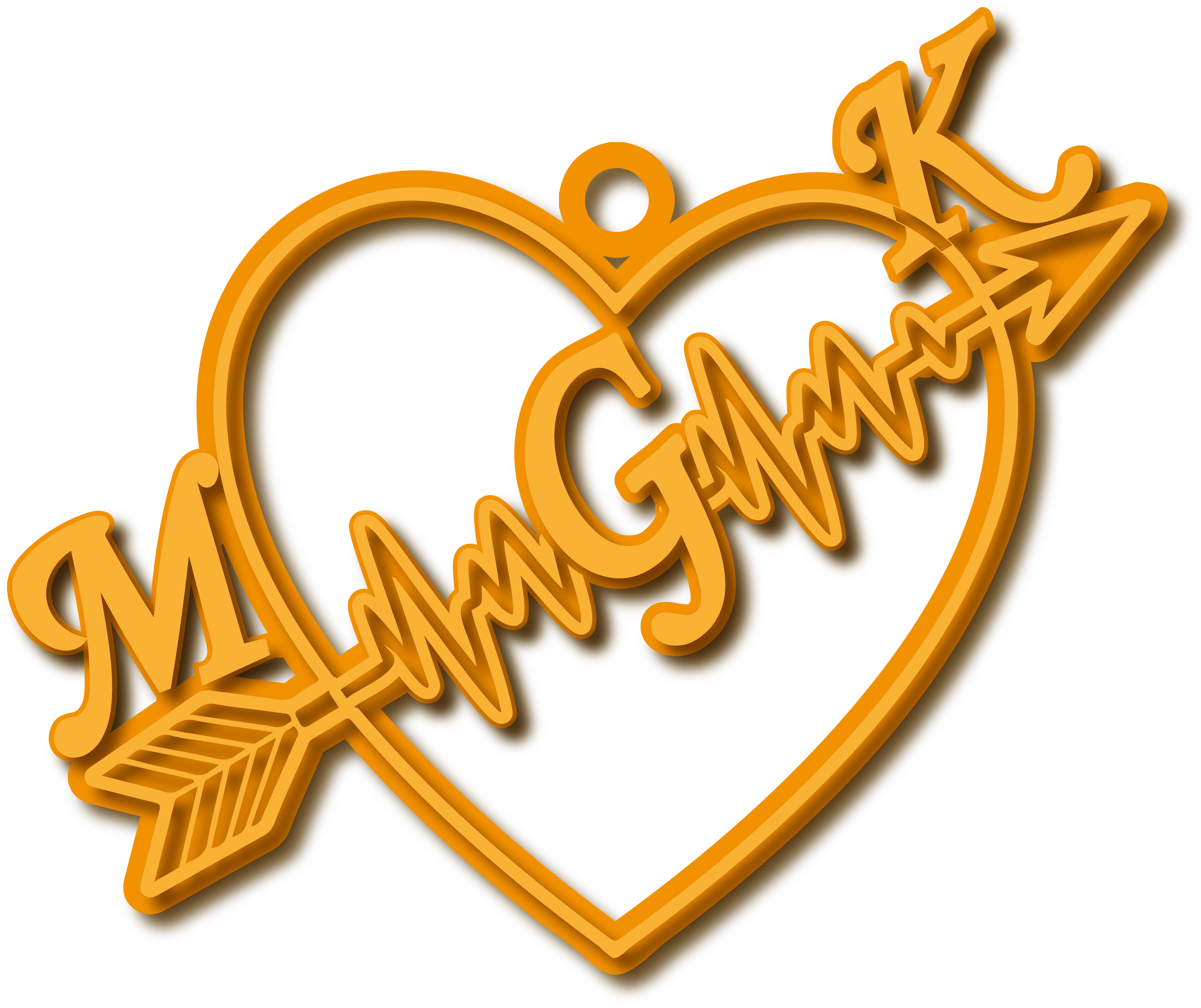 حروف M و G وK مع نبض قلب · تصميم خط عربي ومجوهرات ليزر · مسار مغلق للفايبر ليزر · Gold Name - اسمك ذهب