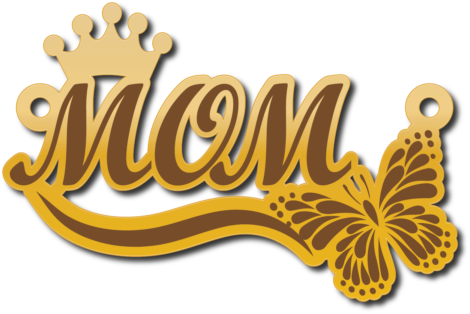 Mom مع سحبه فراشه · تصميم خط عربي ومجوهرات ليزر · مسار مغلق للفايبر ليزر · Gold Name - اسمك ذهب
