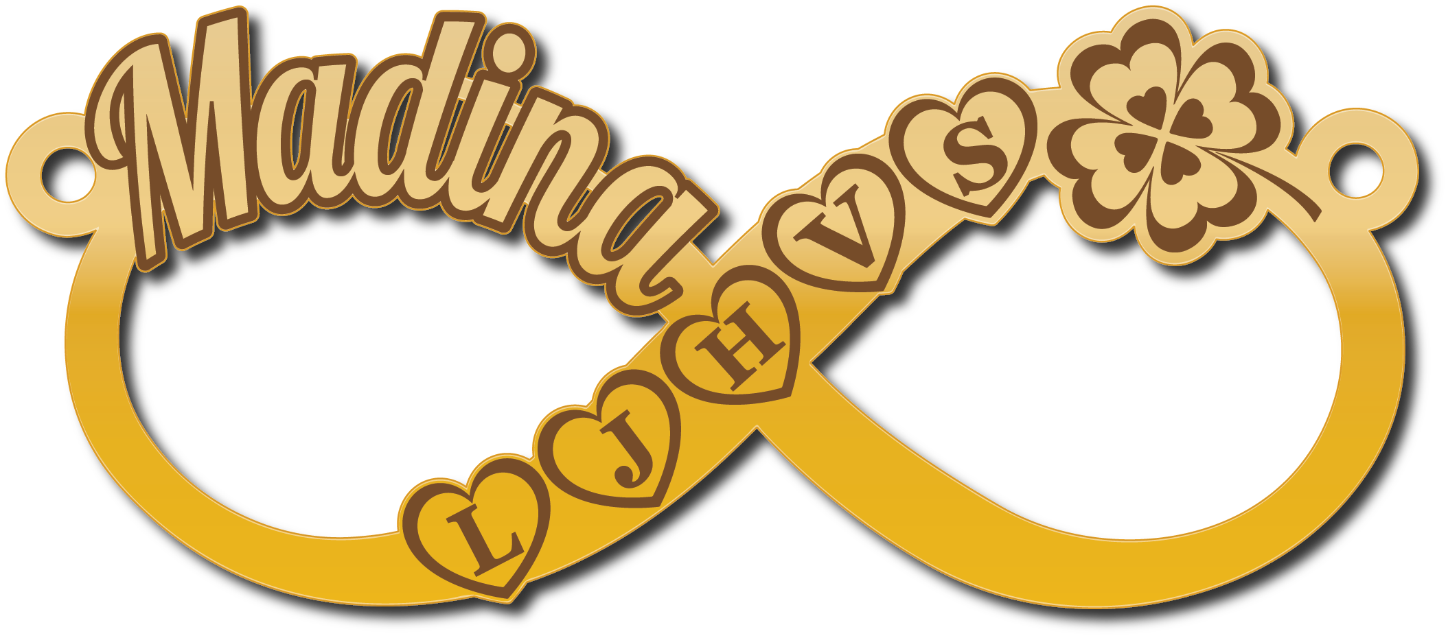  Madina انفنتي وحروف L J H V S + وردة الحظ · Arabic Calligraphy Laser Jewelry CAD · Closed Vector Path for Fiber Laser · Gold Name