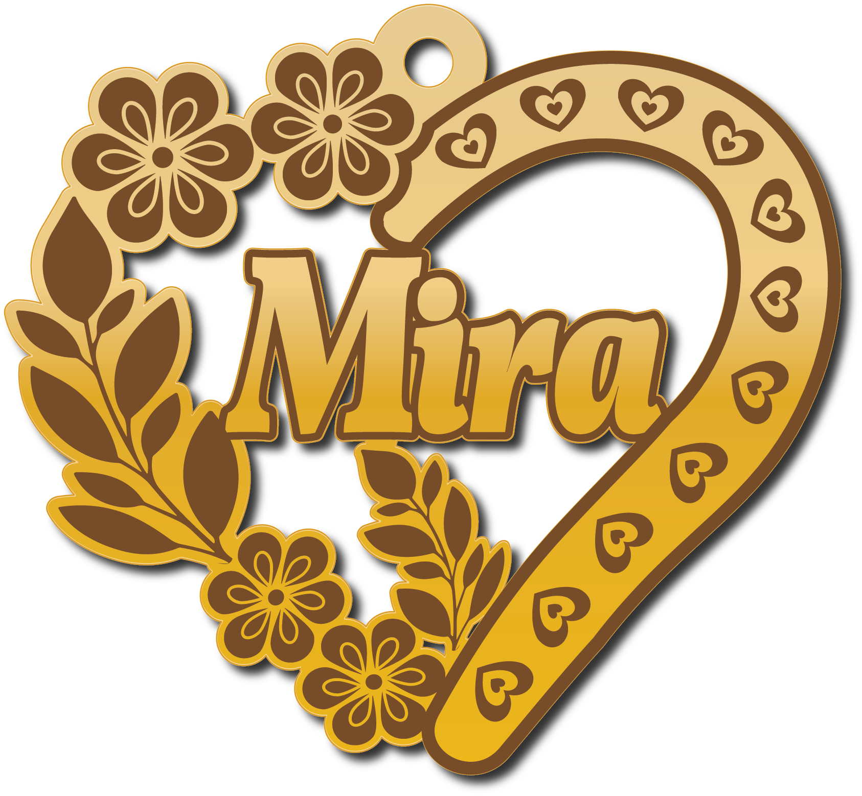 Mira في قلب وورودوغصن · تصميم خط عربي ومجوهرات ليزر · مسار مغلق للفايبر ليزر · Gold Name - اسمك ذهب