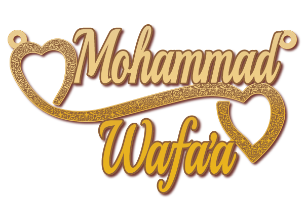 Mohammad Wafa,a · تصميم خط عربي ومجوهرات ليزر · مسار مغلق للفايبر ليزر · Gold Name - اسمك ذهب