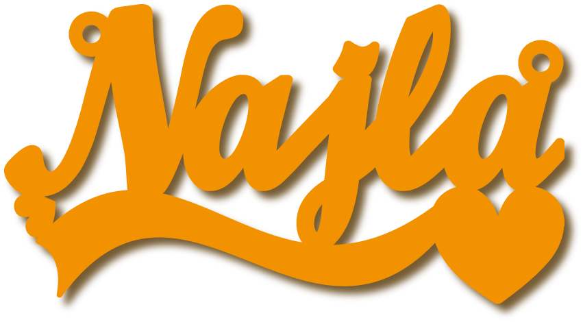 Najla · تصميم خط عربي ومجوهرات ليزر · مسار مغلق للفايبر ليزر · Gold Name - اسمك ذهب