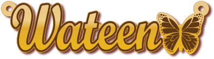 Wateen مع فراشه · تصميم خط عربي ومجوهرات ليزر · مسار مغلق للفايبر ليزر · Gold Name - اسمك ذهب