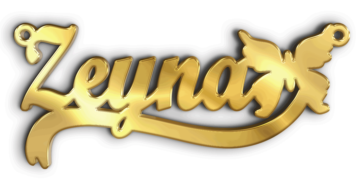 Zeyna زينه · تصميم خط عربي ومجوهرات ليزر · مسار مغلق للفايبر ليزر · Gold Name - اسمك ذهب