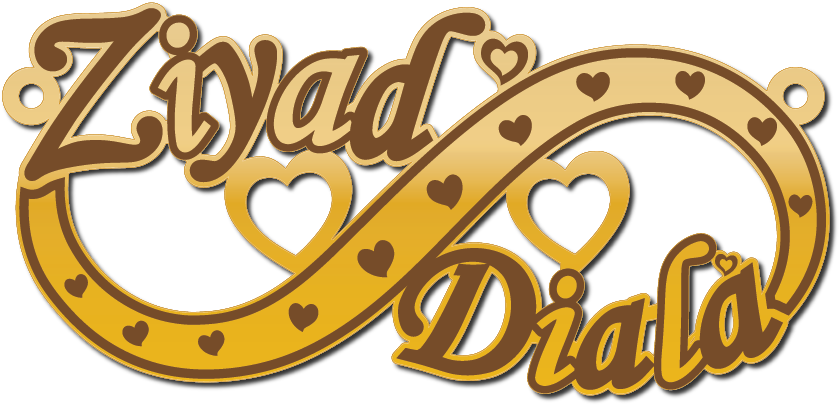 Ziyad Diala انفنتي قلوب · تصميم خط عربي ومجوهرات ليزر · مسار مغلق للفايبر ليزر · Gold Name - اسمك ذهب
