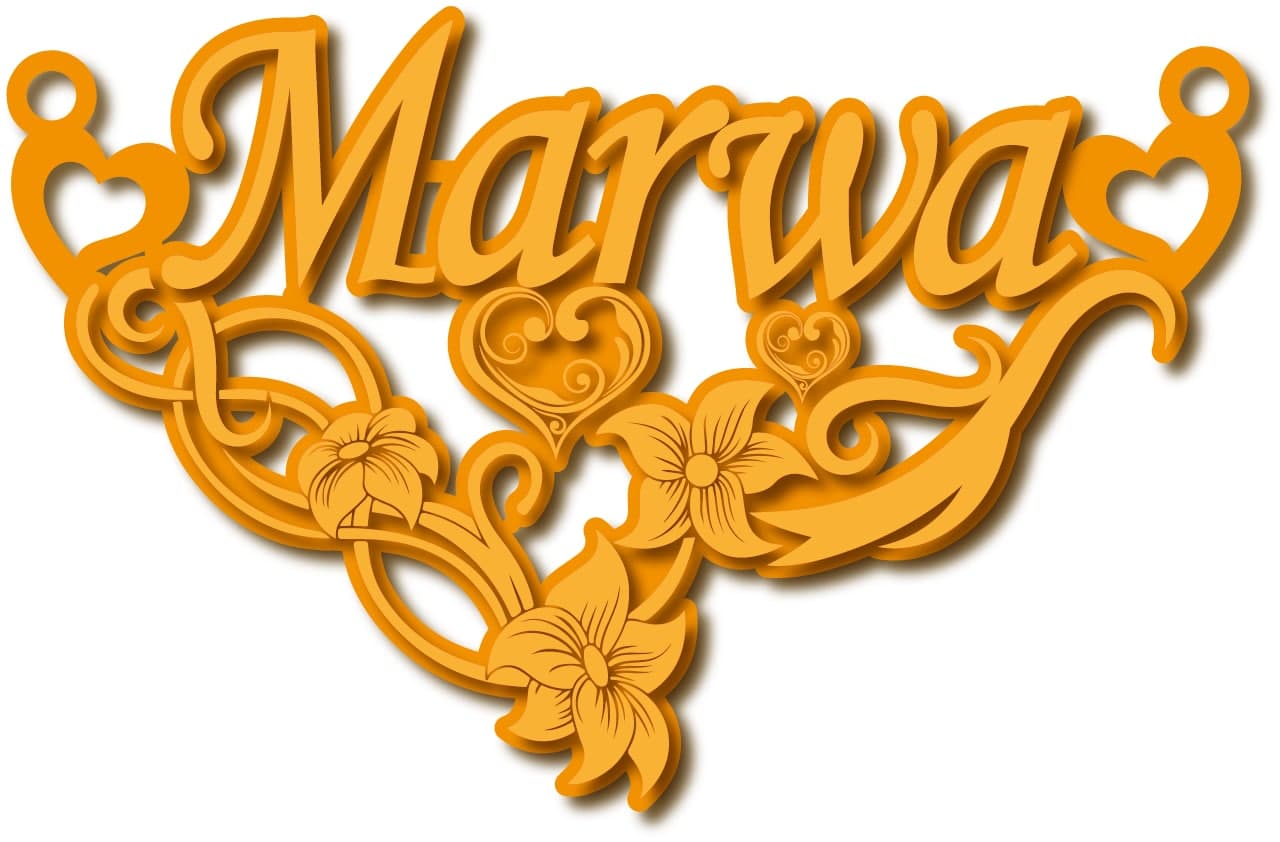 Marwa بشكل مزخرف · تصميم خط عربي ومجوهرات ليزر · مسار مغلق للفايبر ليزر · Gold Name - اسمك ذهب