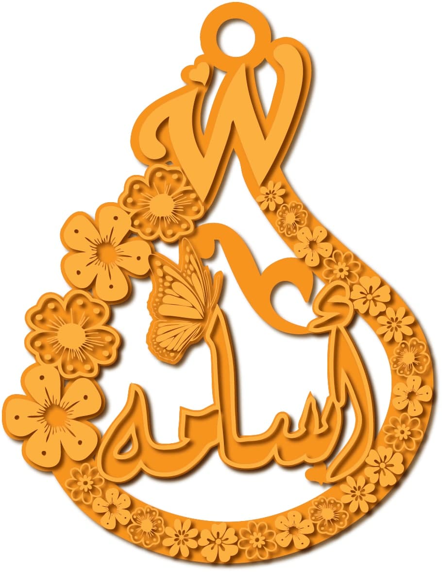 أسامه مع حرف W · تصميم خط عربي ومجوهرات ليزر · مسار مغلق للفايبر ليزر · Gold Name - اسمك ذهب