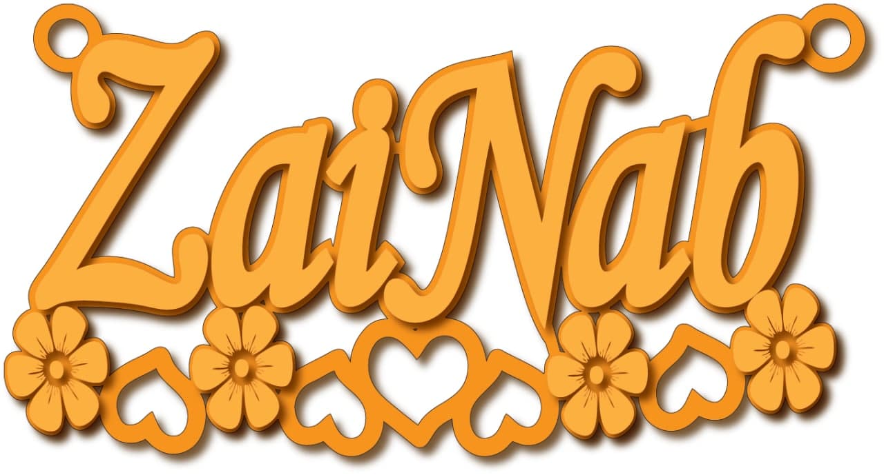 Zainab · تصميم خط عربي ومجوهرات ليزر · مسار مغلق للفايبر ليزر · Gold Name - اسمك ذهب