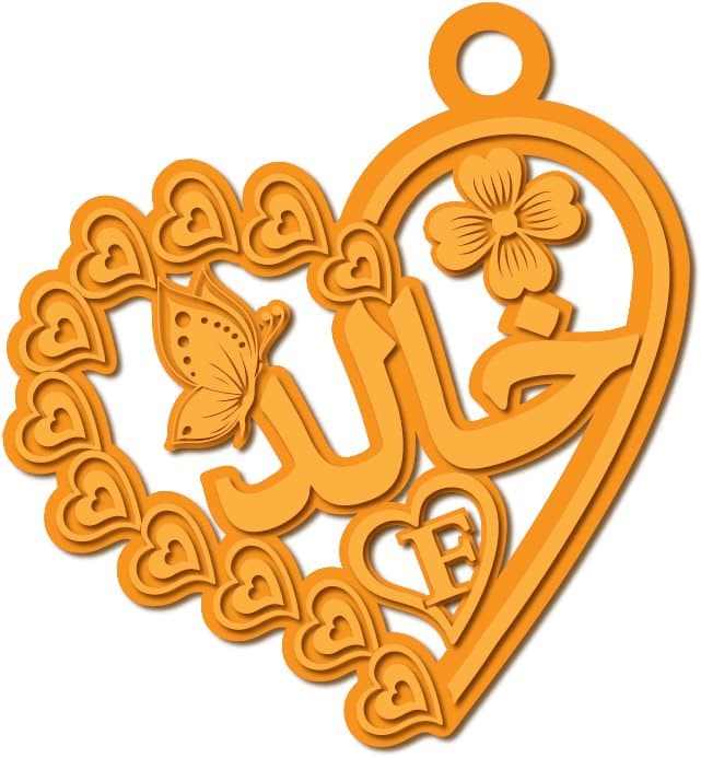 خالد في قلب جانبه قلوب · تصميم خط عربي ومجوهرات ليزر · مسار مغلق للفايبر ليزر · Gold Name - اسمك ذهب