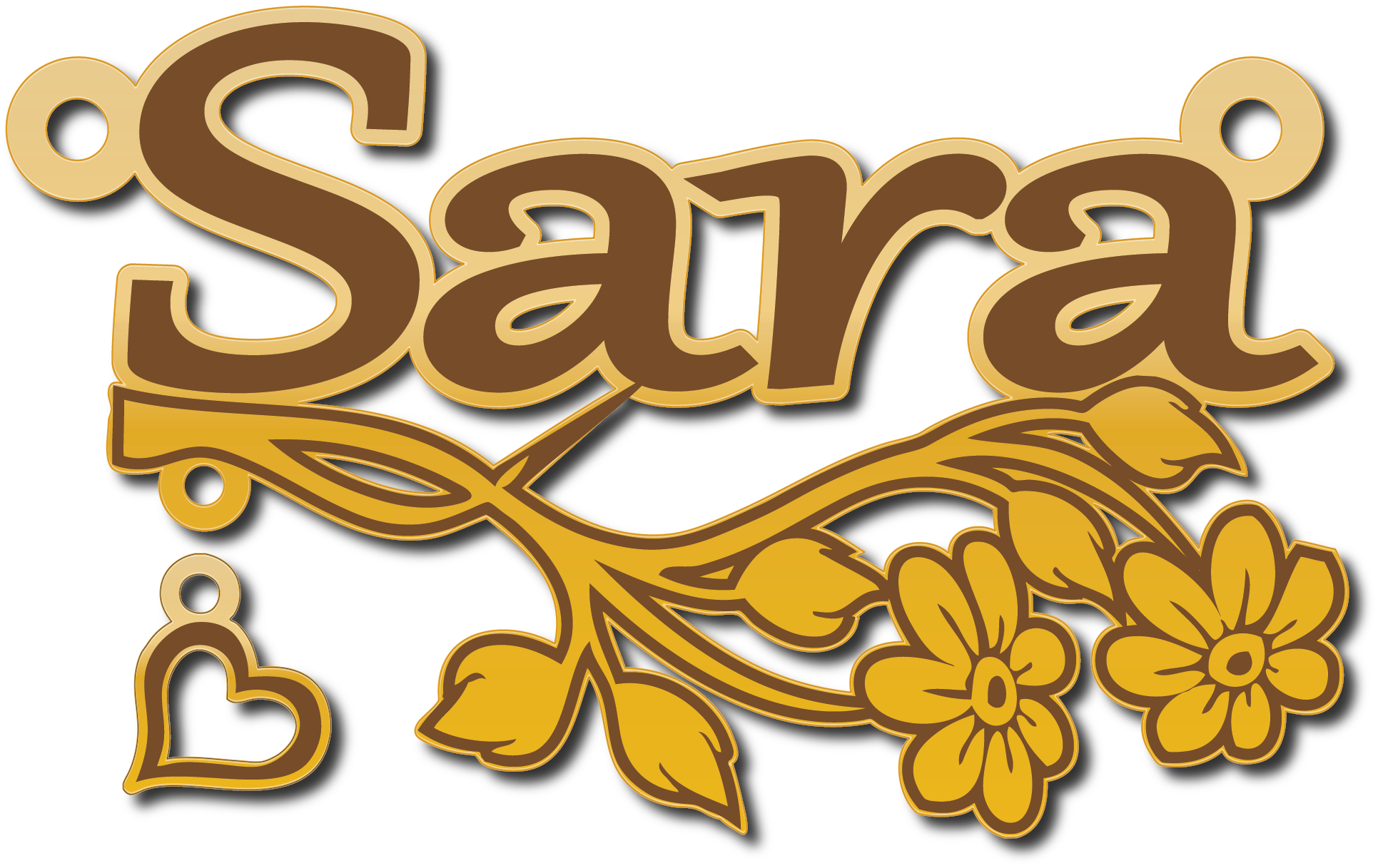 Sara مع غصن زهره · تصميم خط عربي ومجوهرات ليزر · مسار مغلق للفايبر ليزر · Gold Name - اسمك ذهب
